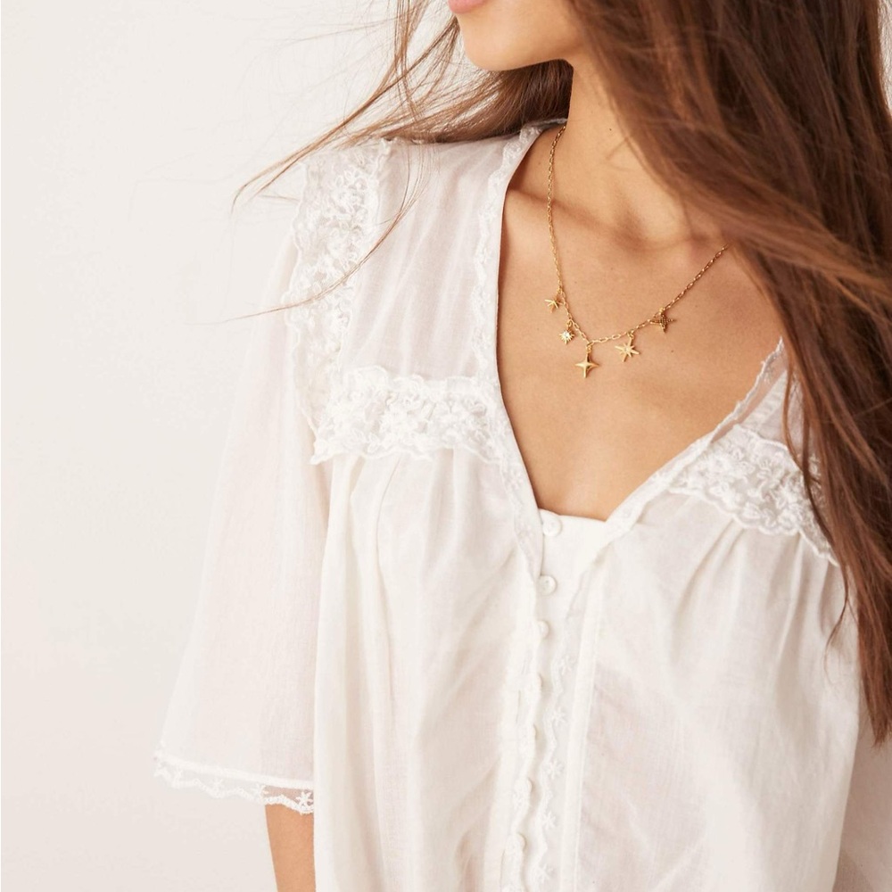 Free People White Lace Trim Blouse